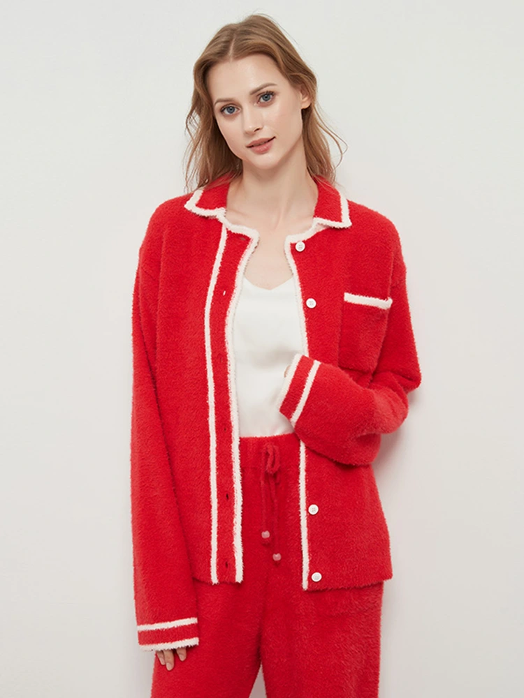Loungewear-Cardigan aus Halbsamt für Damen mit Umlegekragen